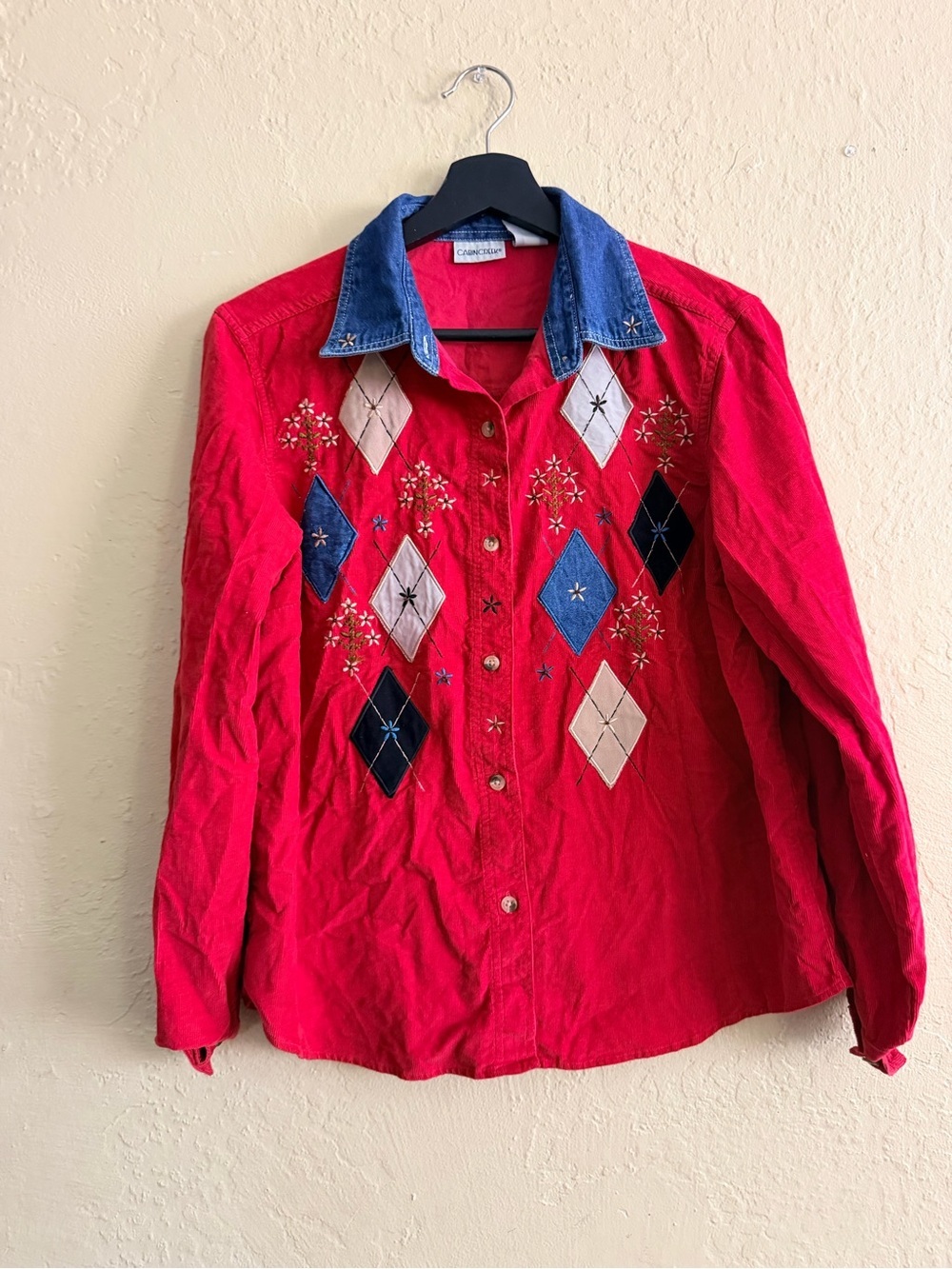 Cabin Creek Red Shirt with Denim Trim